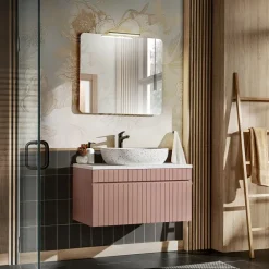 Mobile bagno sospeso 100cm cannettato 1 cassettone rosa Autentic