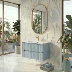 Mobile bagno sospeso 60cm cannettato con lavabo azzurro Celestiale
