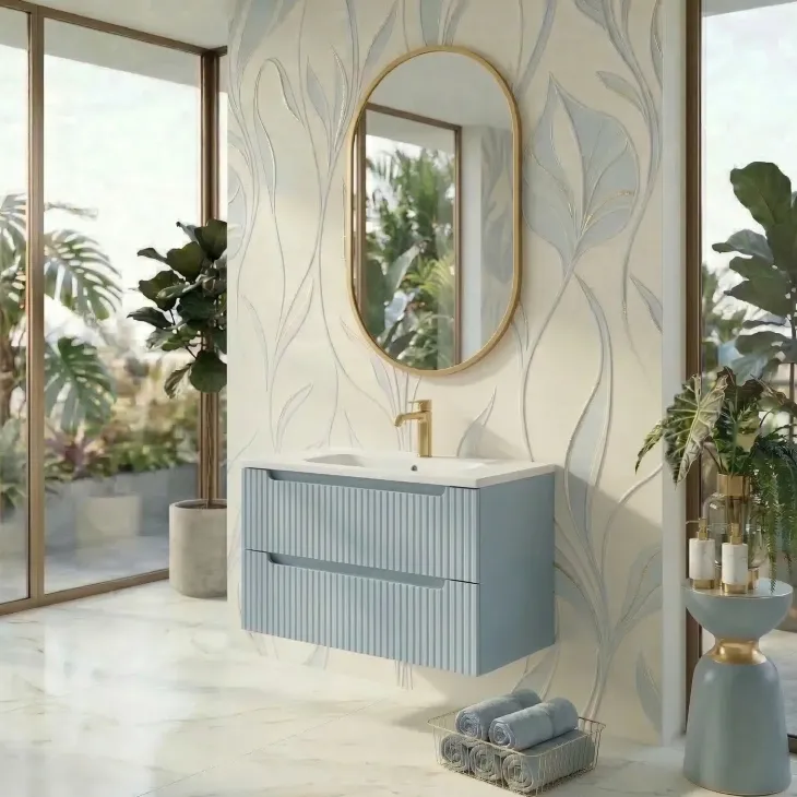 Mobile bagno sospeso 60cm cannettato con lavabo azzurro Celestiale