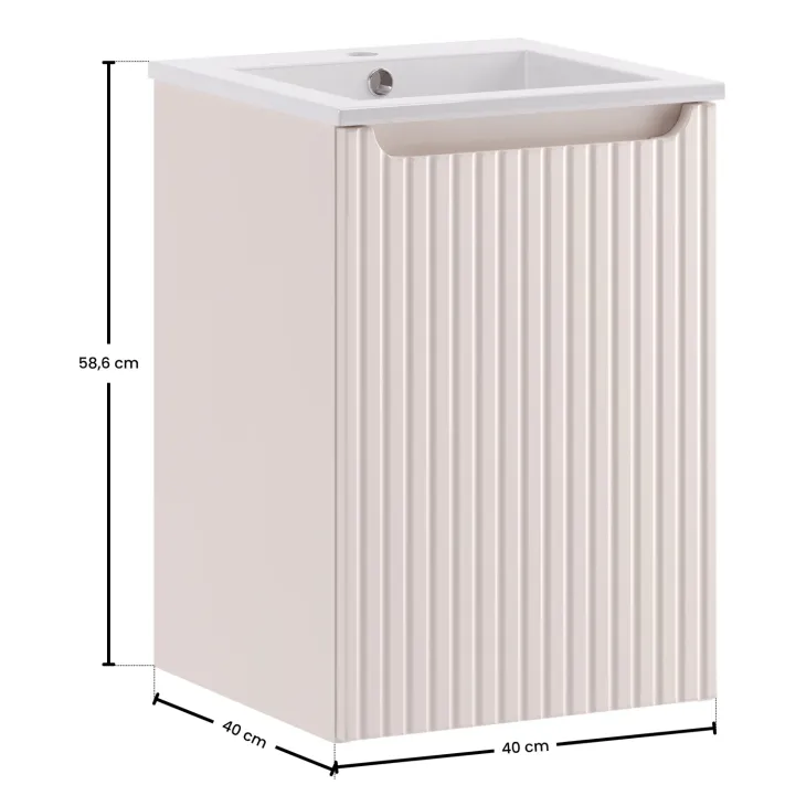Mobile bagno sospeso 40cm cannettato con lavabo 1 anta beige Cleany