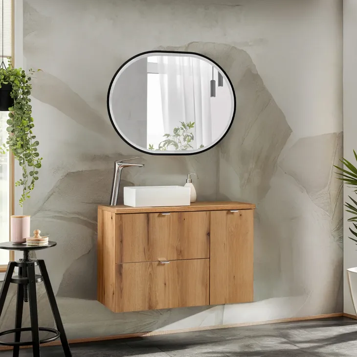 Mobile bagno sospeso 90cm 2 cassetti 1 anta rovere Rovery