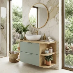 Mobile bagno sospeso 100cm 2 cassetti verde salvia rovere Speranza