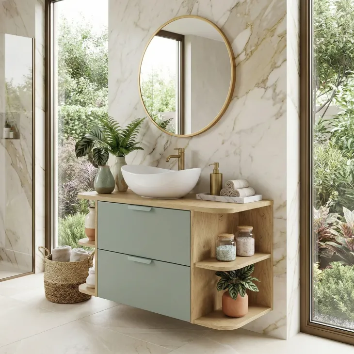 Mobile bagno sospeso 100cm 2 cassetti verde salvia rovere Speranza