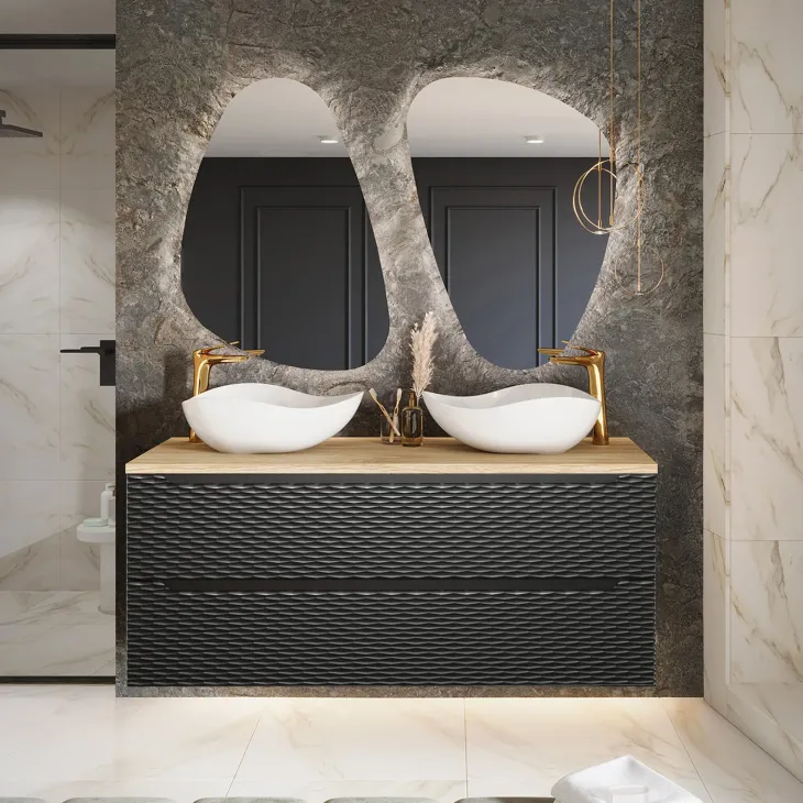 Mobile bagno sospeso 120cm 2 cassetti nero rovere Swim