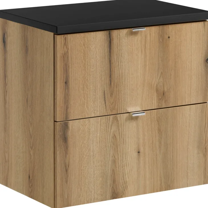 Mobile bagno sospeso 60cm 2 cassetti rovere nero Rovery