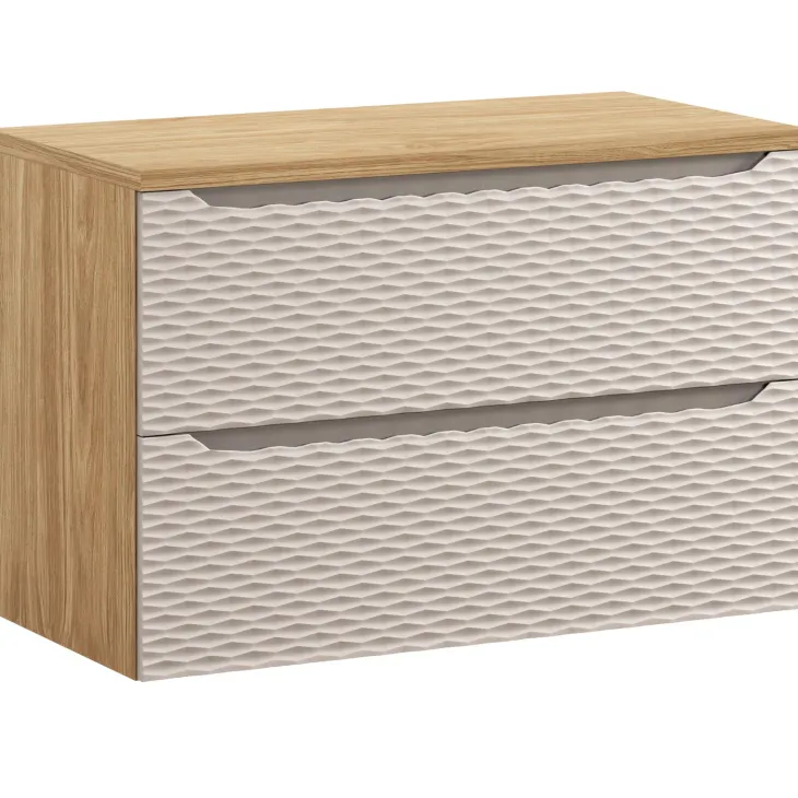 Mobile bagno sospeso 90cm 2 cassetti beige rovere Swim