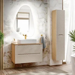 Mobile bagno sospeso 90cm 2 cassetti beige rovere Swim