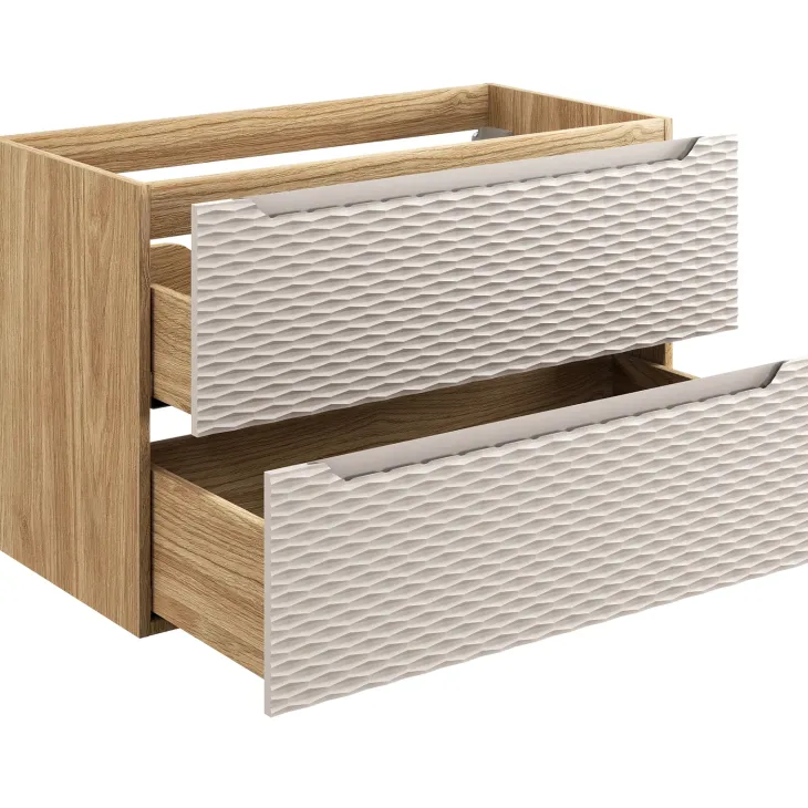 Mobile bagno sospeso 90cm 2 cassetti beige rovere Swim