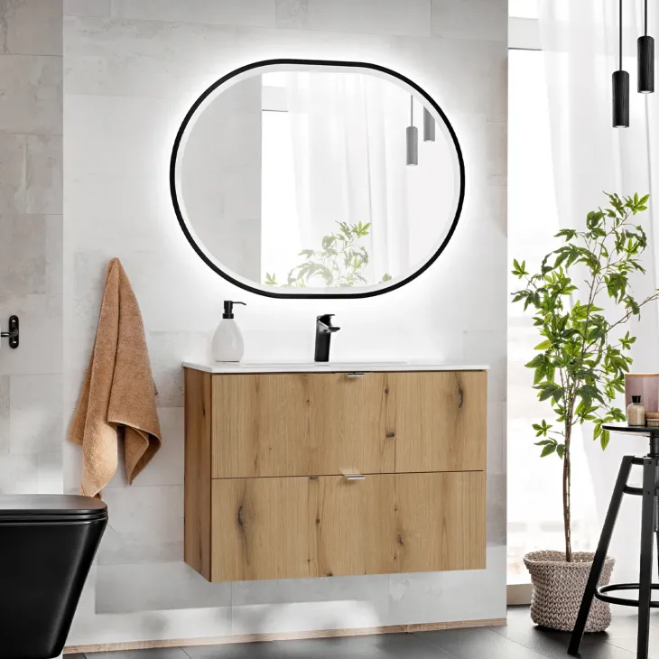 Mobile bagno sospeso 80cm 2 cassetti con lavabo rovere Rovery