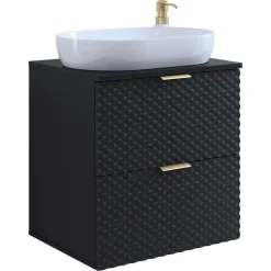 Mobile bagno sospeso 61cm 2 cassetti nero frontali decorati Konny
