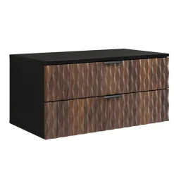 Mobile bagno sospeso 82cm 2 cassetti nero frontali noce decorati Silvy