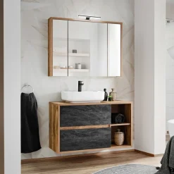 Mobile bagno sospeso 100cm 2 cassetti rovere antracite Stony