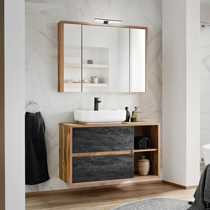 Mobile bagno sospeso 100cm 2 cassetti rovere antracite Stony