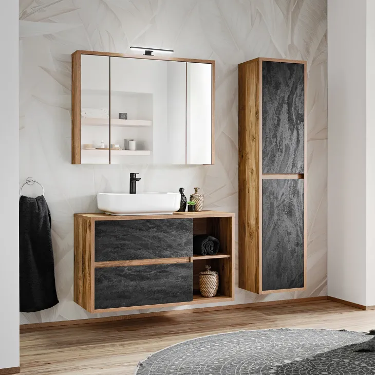 Mobile bagno sospeso 100cm 2 cassetti rovere antracite Stony