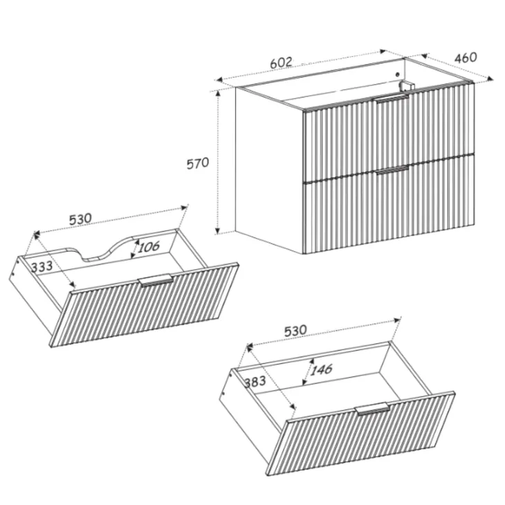 Mobile bagno sospeso 80 cm 2 cassetti 2 vani quercia antracite Limpid