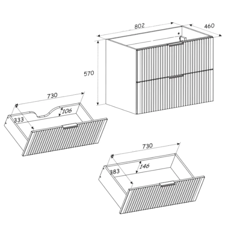 Mobile bagno sospeso 80 cm 2 cassetti quercia antracite Limpid