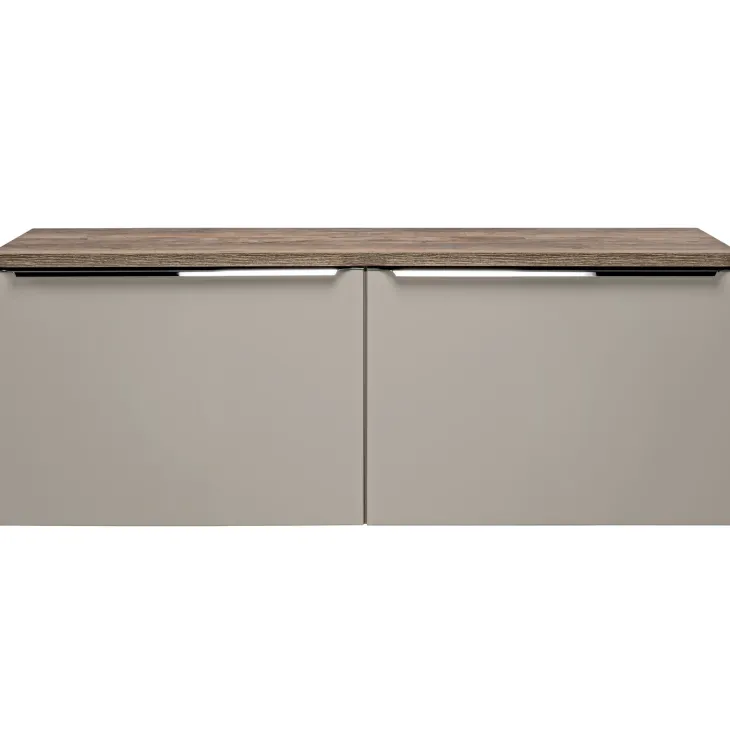 Mobile bagno sospeso 120cm 2 cassettoni e 2 cassetti attrezzati grigio quercia Serif
