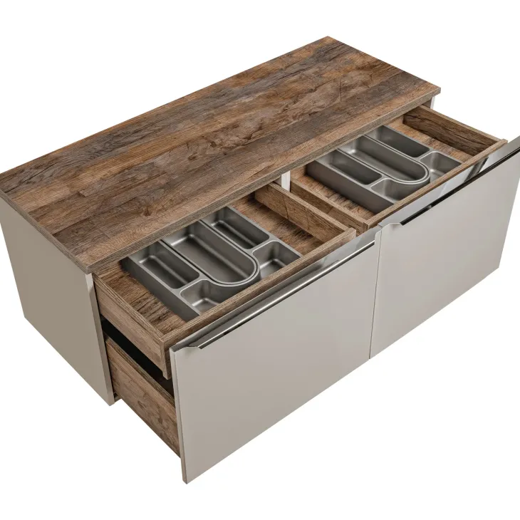 Mobile bagno sospeso 120cm 2 cassettoni e 2 cassetti attrezzati grigio quercia Serif