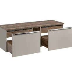 Mobile bagno sospeso 140cm 2 cassettoni e 2 cassetti attrezzati e 2 vani grigio quercia Serif