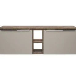 Mobile bagno sospeso 140cm 2 cassettoni e 2 cassetti attrezzati e 2 vani grigio quercia Serif