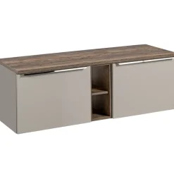 Mobile bagno sospeso 140cm 2 cassettoni e 2 cassetti attrezzati e 2 vani grigio quercia Serif