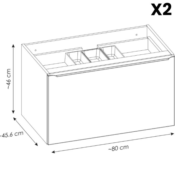 Mobile bagno sospeso 160cm 2 cassettoni e 2 cassetti attrezzati grigio quercia Serif