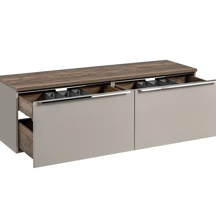 Mobile bagno sospeso 160cm 2 cassettoni e 2 cassetti attrezzati grigio quercia Serif