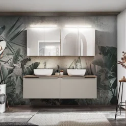 Mobile bagno sospeso 160cm 2 cassettoni e 2 cassetti attrezzati grigio quercia Serif