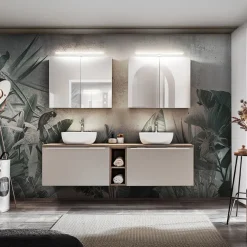 Mobile bagno sospeso 180cm 2 cassettoni e 2 cassetti attrezzati e 2 vani grigio quercia Serif