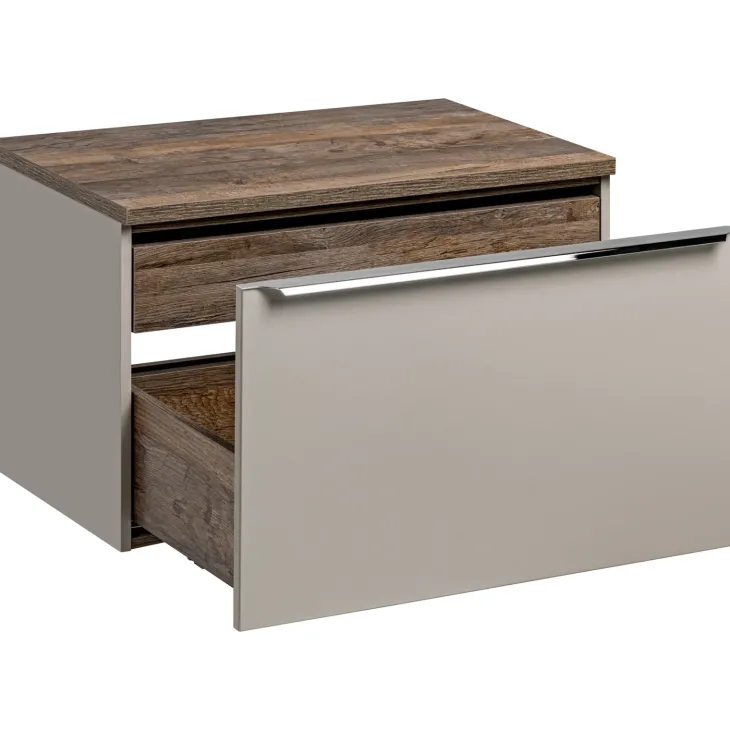 Mobile bagno sospeso 80cm 1 cassettone e 1 cassetto attrezzato grigio quercia Serif