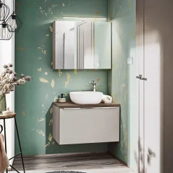 Mobile bagno sospeso 80cm 1 cassettone e 1 cassetto attrezzato grigio quercia Serif