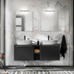 Mobile bagno sospeso 140cm 2 cassettoni e 2 cassetti attrezzati e 2 vani nero Serif