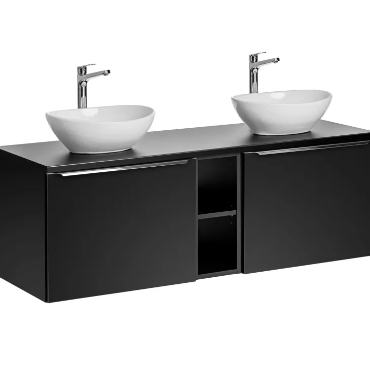 Mobile bagno sospeso 140cm 2 cassettoni e 2 cassetti attrezzati e 2 vani nero Serif