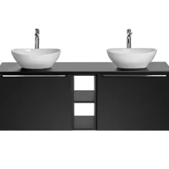 Mobile bagno sospeso 140cm 2 cassettoni e 2 cassetti attrezzati e 2 vani nero Serif