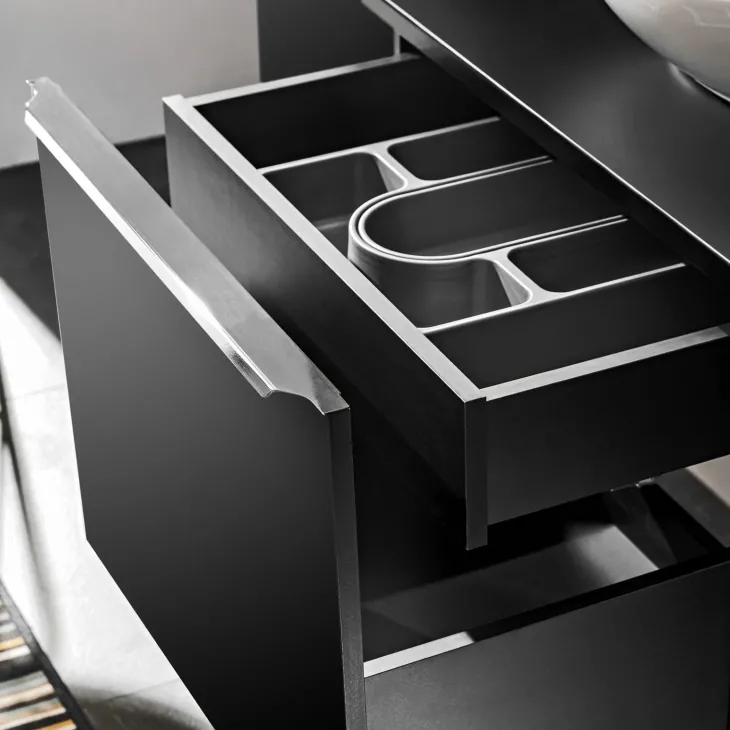 Mobile bagno sospeso 80cm 1 cassettone e 1 cassetto attrezzato e 2 vani nero Serif