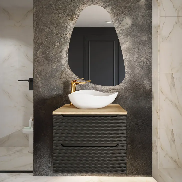 Mobile bagno sospeso 70cm 2 cassetti nero rovere Swim
