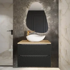 Mobile bagno sospeso 90cm 2 cassetti nero rovere Swim