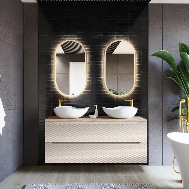 Mobile bagno sospeso 120cm 2 cassetti beige rovere Swim