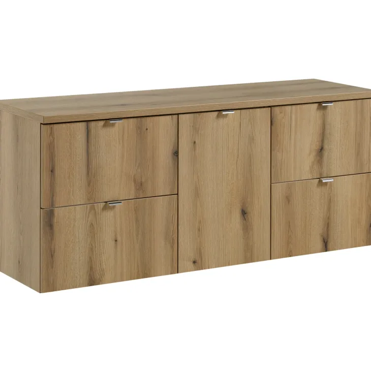 Mobile bagno sospeso 140cm 4 cassetti e portabiancheria rovere Rovery