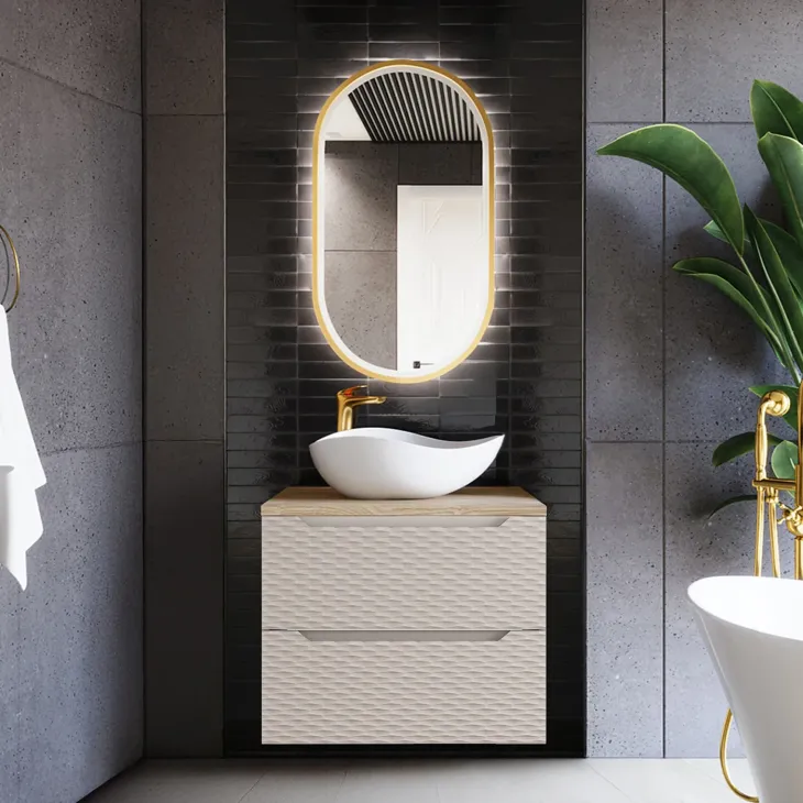 Mobile bagno sospeso 70cm 2 cassetti beige rovere Swim