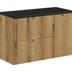 Mobile bagno sospeso 90cm 2 cassetti 1 anta rovere nero Rovery