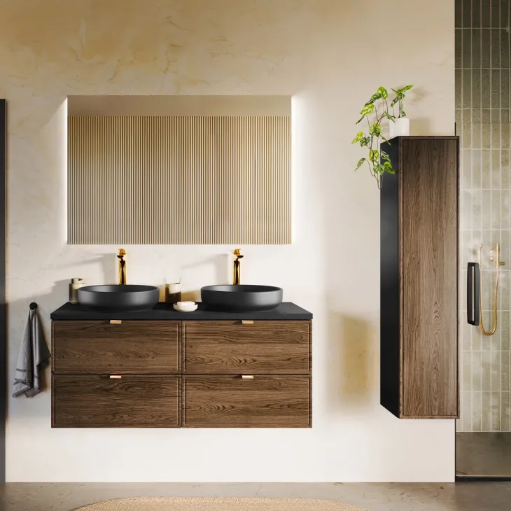 Mobile bagno sospeso 120cm 4 cassetti noce Walnuts