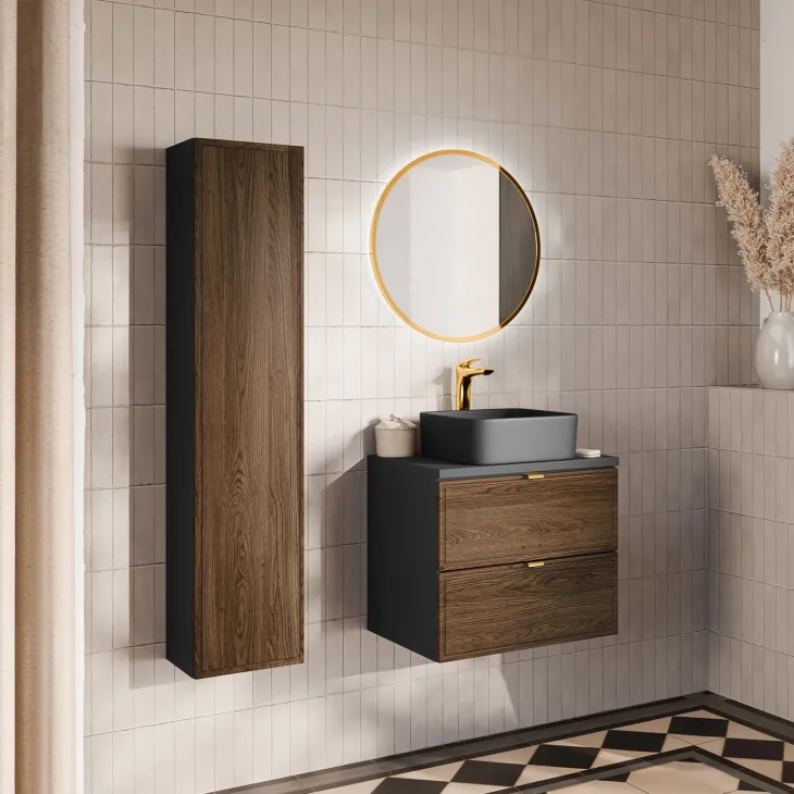 Mobile bagno sospeso 60cm 2 cassetti noce Walnuts