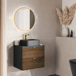 Mobile bagno sospeso 60cm 2 cassetti noce Walnuts