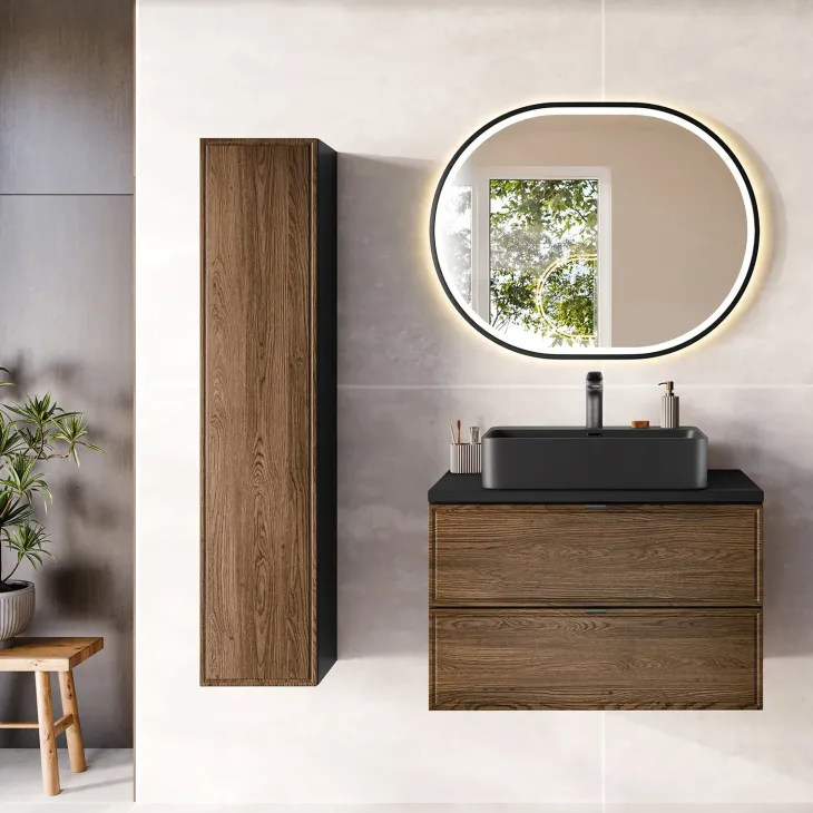 Mobile bagno sospeso 80cm 2 cassetti noce Walnuts