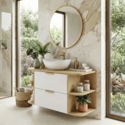 Mobile bagno sospeso 100cm 2 cassetti bianco rovere Speranza