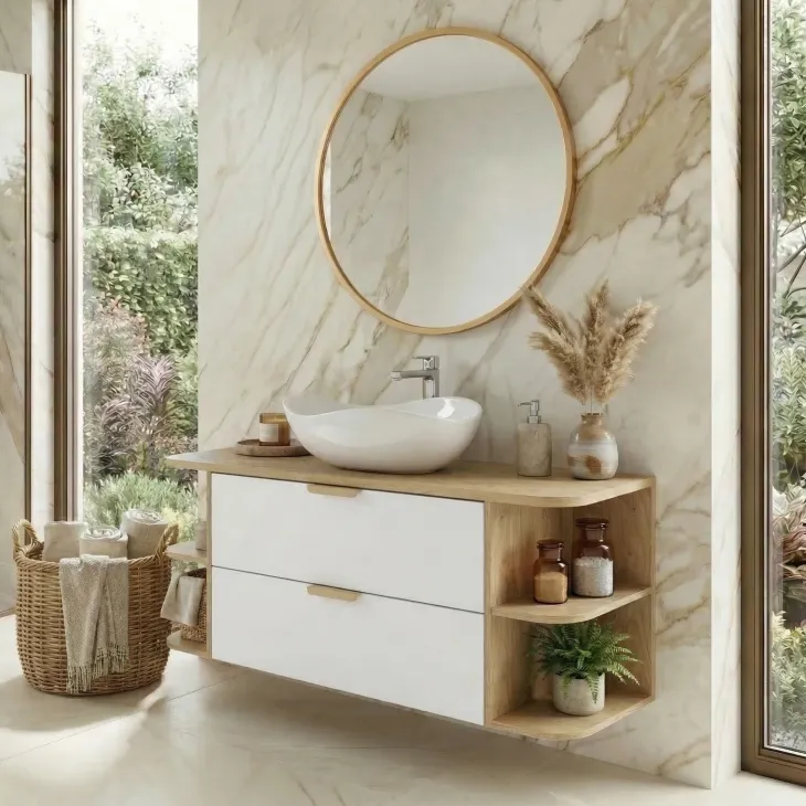 Mobile bagno sospeso 120cm 2 cassetti bianco rovere Speranza