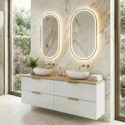 Mobile bagno sospeso 120cm 4 cassetti bianco rovere Speranza