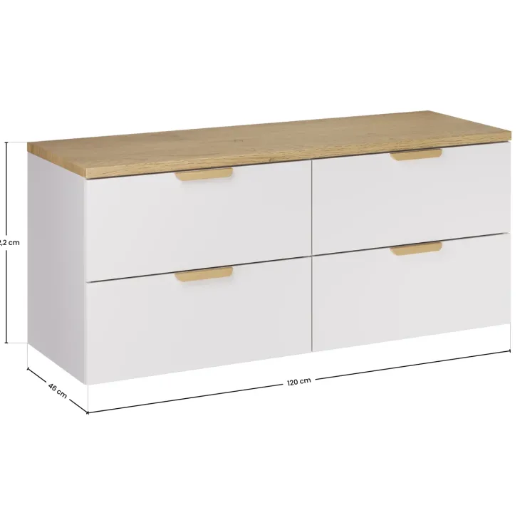 Mobile bagno sospeso 120cm 4 cassetti bianco rovere Speranza