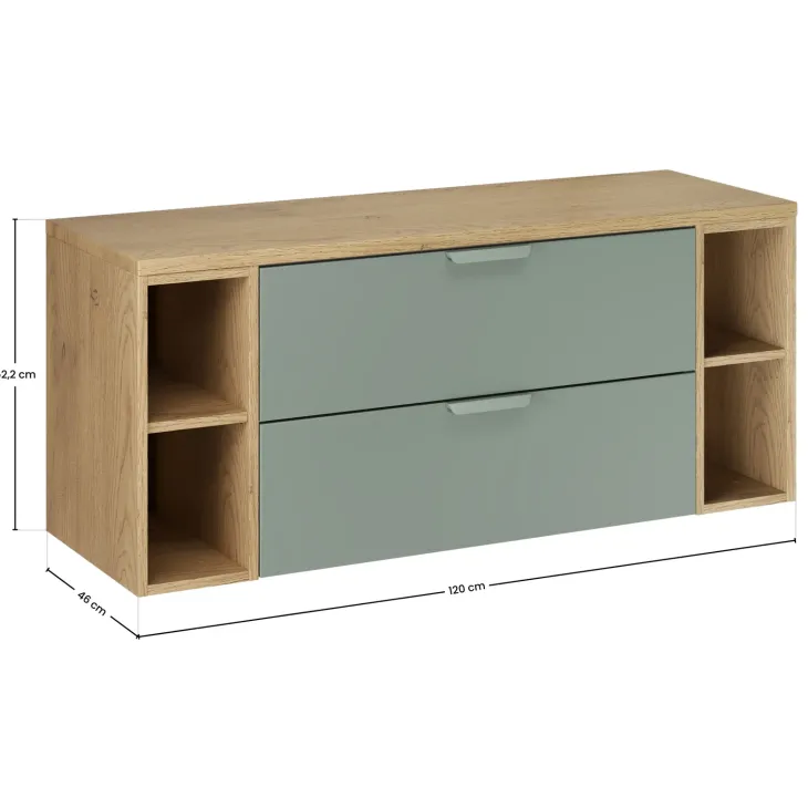 Mobile bagno sospeso 120cm 2 cassetti e vani verde salvia rovere Speranza